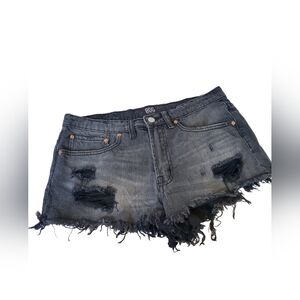 BDG Essential Mid Rise Distressed Black Cut Off Denim Shorts Size 28